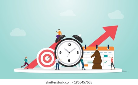 time management concept with clock and goals target people with modern flat style