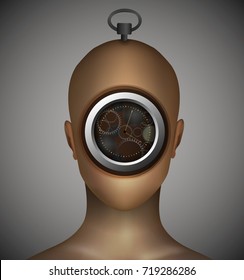 time management concept, clock inside the man head, adjustment, of time, portrait of time vector, 