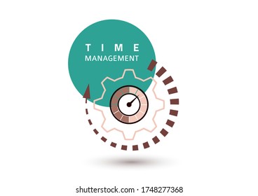 Time management concept. Creative icon for efficiency, productivity. Sign stopwatch, gears. Flat design. Vector illustration
