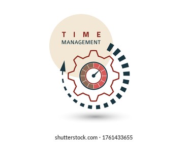Time management concept. Creative icon for efficiency, productivity. Sign stopwatch, gears. Flat design. Vector illustration
