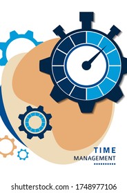 Time management concept. Creative symbol for efficiency, productivity. Sign stopwatch, gears. Flat design. Vector illustration