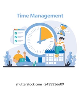 Time Management concept. Effective scheduling and checklist adherence for enhanced productivity. Utilizing time wisely with strategic planning. Flat vector illustration.