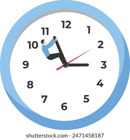 Time Management Concept Flat Cartoon Vector Illustration. Men Trying to Stop Time on Clock. Postponing Task, Employees Deadline.

