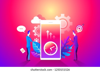 Time Management Concept. Flat Characters Organization Process. Business People Working Together Team Work. Vector illustration