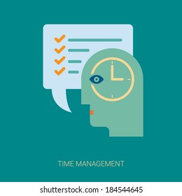 Time management concept flat design icons illustration with stylized human head.
