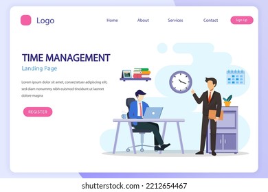 Time management concept, Flat vector template Style Suitable for Web Landing Page, Background.