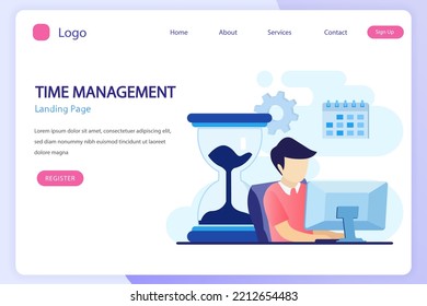 Time management concept, Flat vector template Style Suitable for Web Landing Page, Background.
