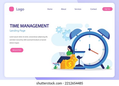 Time management concept, Flat vector template Style Suitable for Web Landing Page, Background.