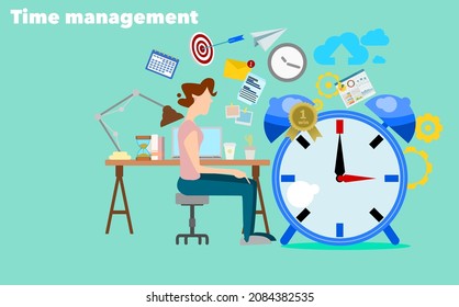 Time management concept. Freelance and time management. Punctuality is a big deal. Flat design vector illustration