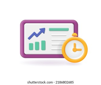 Time management concept. Graph and clock, chart and timer. Time planning Vector illustration