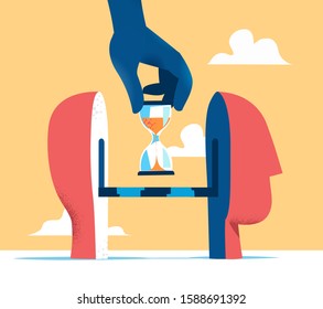 Time management concept. Hourglass in human brain - Vector