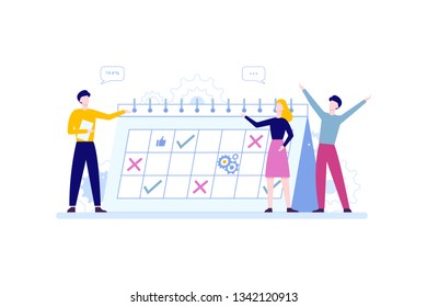 Time management concept. Idea of schedule and organization. Productive day and work optimization. Isolated flat vector illustration
