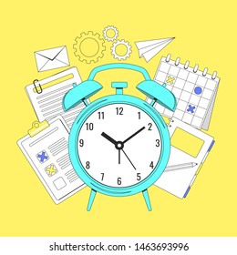 Time management concept illustration, organization, working time. Landing page template. Easy to repaint and adapt to your design. Vector illustration