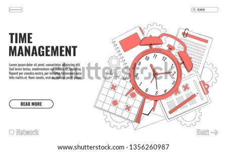 Time management concept illustration, organization, working time. Landing page template. Easy to repaint and adapt to your design. Vector illustration