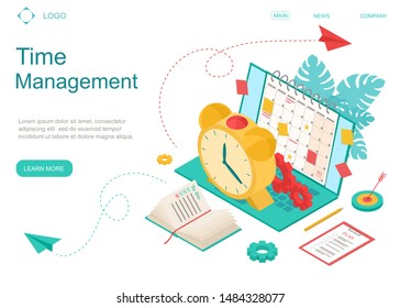 Time Management Concept Landing Web Page Template. Vector illustration of Design Project for Business Online Service Website