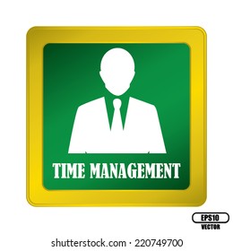 Time management, Concept Man icon on green background and yellow border. Vector.