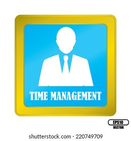 Time management, Concept Man icon on blue sky background and yellow border. Vector.