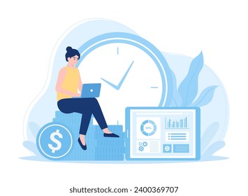 Arbeitszeitmanagementkonzept Mann Arbeitsansatz flache Illustration