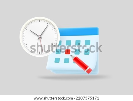 Time management concept. Paper calander and clock