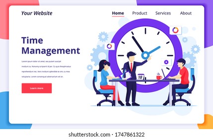 Time management concept, People on meeting planning a work schedule. Modern flat web page design for website and mobile website. Vector illustration