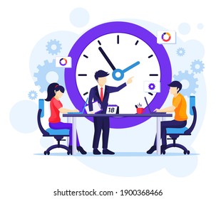 Concepto de gestión del tiempo, Personas en reunión planificando un programa de trabajo ilustración vectorial plana
