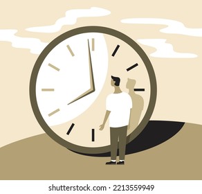Time management concept - person looking at ticking clock and thinking how to spent time more efficient