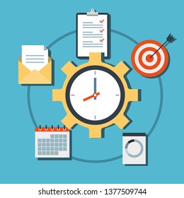 Time management concept. Planning, goals, checklist, tasklist, schedule, organizer. Flat design, set, vector illustration.