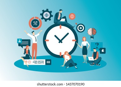 Time management concept planning, organization, working time. Flat vector illustration. 