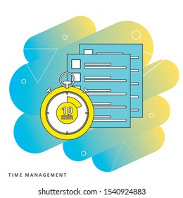 Time management concept planning, organization, working time. Flat vector illustration.