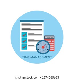 Time management concept planning, organization, working time. Flat vector illustration