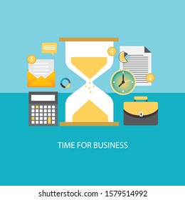 Time management concept planning, organization, working time. Flat vector illustration.