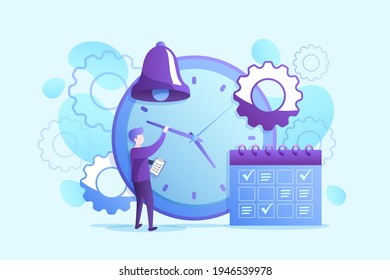 Time management concept planning, organization, working time. Time organization efficiency. Schedule job project team. Good business process. Time control plan technology. Vector illustration.
