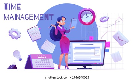 Planung des Zeitmanagementkonzepts, Organisation, Arbeitszeit. Effizienz der Zeitorganisation. Planen Sie das Team des Auftragsprojekts. Ein guter Geschäftsprozess. Technologie des Zeitplans. Vektorgrafik.
