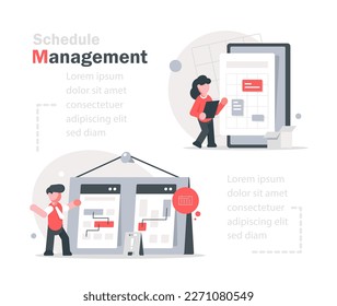 Time management concept planning, organization, working time. Time organization efficiency. Schedule job project team. Good business process. Time control plan technology