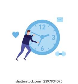 Planung des Zeitmanagementkonzepts, Organisation, Arbeitszeit. Effizienz der Zeitorganisation. Planen Sie das Team des Auftragsprojekts. Ein guter Geschäftsprozess. Technologie des Zeitplans. Vektorgrafik.