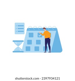 Time management concept planning, organization, working time. Time organization efficiency. Schedule job project team. Good business process. Time control plan technology. Vector illustration.