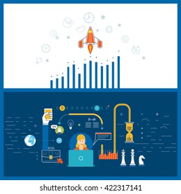 Time management concept planning, organization, working time. Concept for start up and effective businessman who plans and organizes working time, deals deadlines. Flat vector illustration.