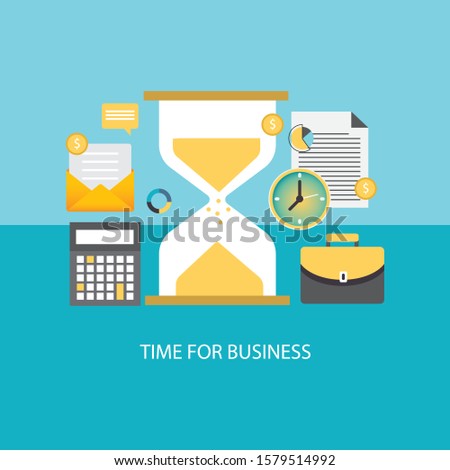 Time management concept planning, organization, working time. Flat vector illustration.