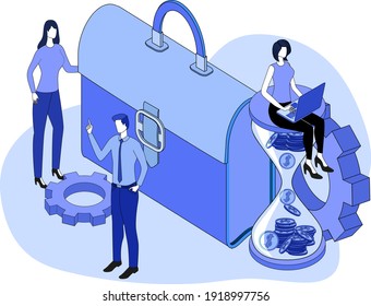 Time management.The concept of planning, organizing and managing the workflow.Efficient use of time.3D image.Isometric vector illustration.