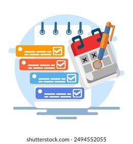 Time management concept with productivity schedule, Calendar, agenda, schedule planning. create a schedule using a calendar. Business and organization concept. background flat vector illustration.
