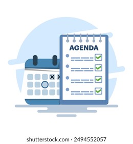 Time management concept with productivity schedule, Calendar, agenda, schedule planning. create a schedule using a calendar. Business and organization concept. background flat vector illustration.