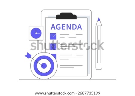 Time management concept with productivity schedule, Calendar, agenda, schedule planning. Schedule using a calendar. Business and organization. Flat Cartoon Vector Illustration, icon Stylish abstract  