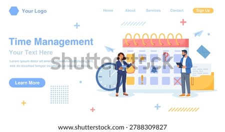 Time management concept. Project completion on deadline. Organizing efficient work process. Appointment planning and scheduling. Office staff plan the schedule and agenda by checking events.