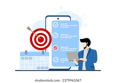 Concepto de gestión del tiempo de programación, fecha límite, planificación, organización, organización, organización del flujo de trabajo y lista diaria de tareas pendientes, marcando fechas o tareas en calendario, escena de gestión del tiempo.