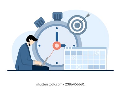 concepto de gestión del tiempo de programación, plazo, planificación, planificación y organización, programación de citas en el calendario, marcación de tareas en la lista y organización del flujo de trabajo de la oficina. ilustración vectorial plana.