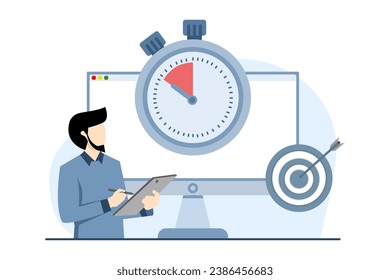 time management concept of schedule, deadline, planner, planning and organizing, scheduling appointments in calendar, marking tasks in list and organizing office workflow. flat vector illustration.