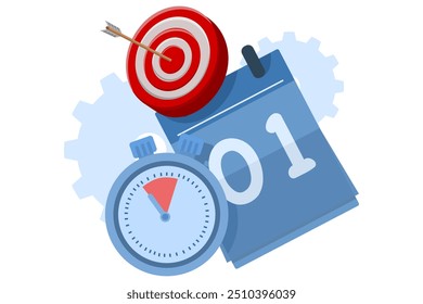 time management concept schedule, target, deadline, planner, business planning and organizing, project management, productivity, time planning, flat vector illustration on background.