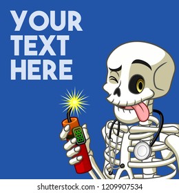 Time management concept with skeleton holding a bomb dynamite, cartoon character mascot, vector illustration.