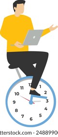 Zeitmanagement, das Konzept von Schnelligkeit und Dringlichkeit, das Projekt fristgerecht fertigzustellen, Produktivität oder Effizienz, um die Arbeit zu erledigen, intelligente Geschäftsleute, die den Notebook-Computer fahren