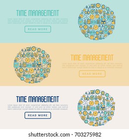 Time management concept with thin line icons. Development of business process. Vector illustration for banner, web page, print media.